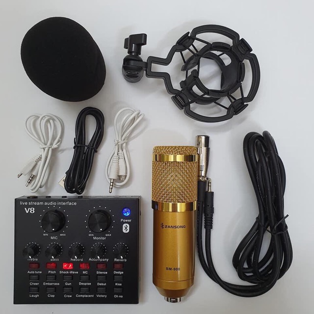 BỘ KARAOKE LIVESTREAM MIC BM900 soudcard v8 auttotune sale giá rẻ