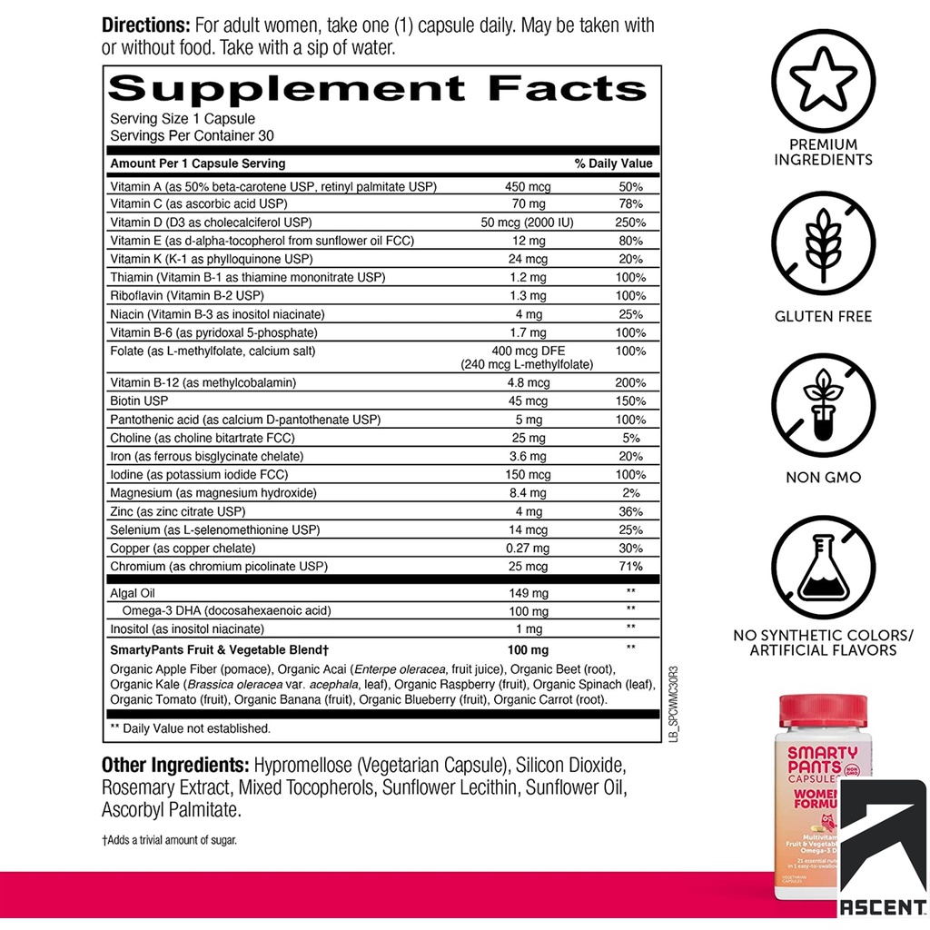 PHÂN PHỐI CHÍNH HÃNG Vitamin cao cấp cho phụ nữ Smarty Pants Women's dạng viên nang