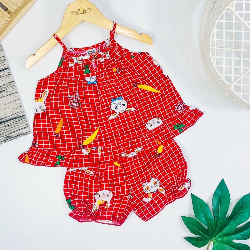 Đồ bộ tôn  mẫu 2 dây nhỏ lai bèo họa tiết đáng yêu cho bé gái 4-13kg - MeGauu DTN01