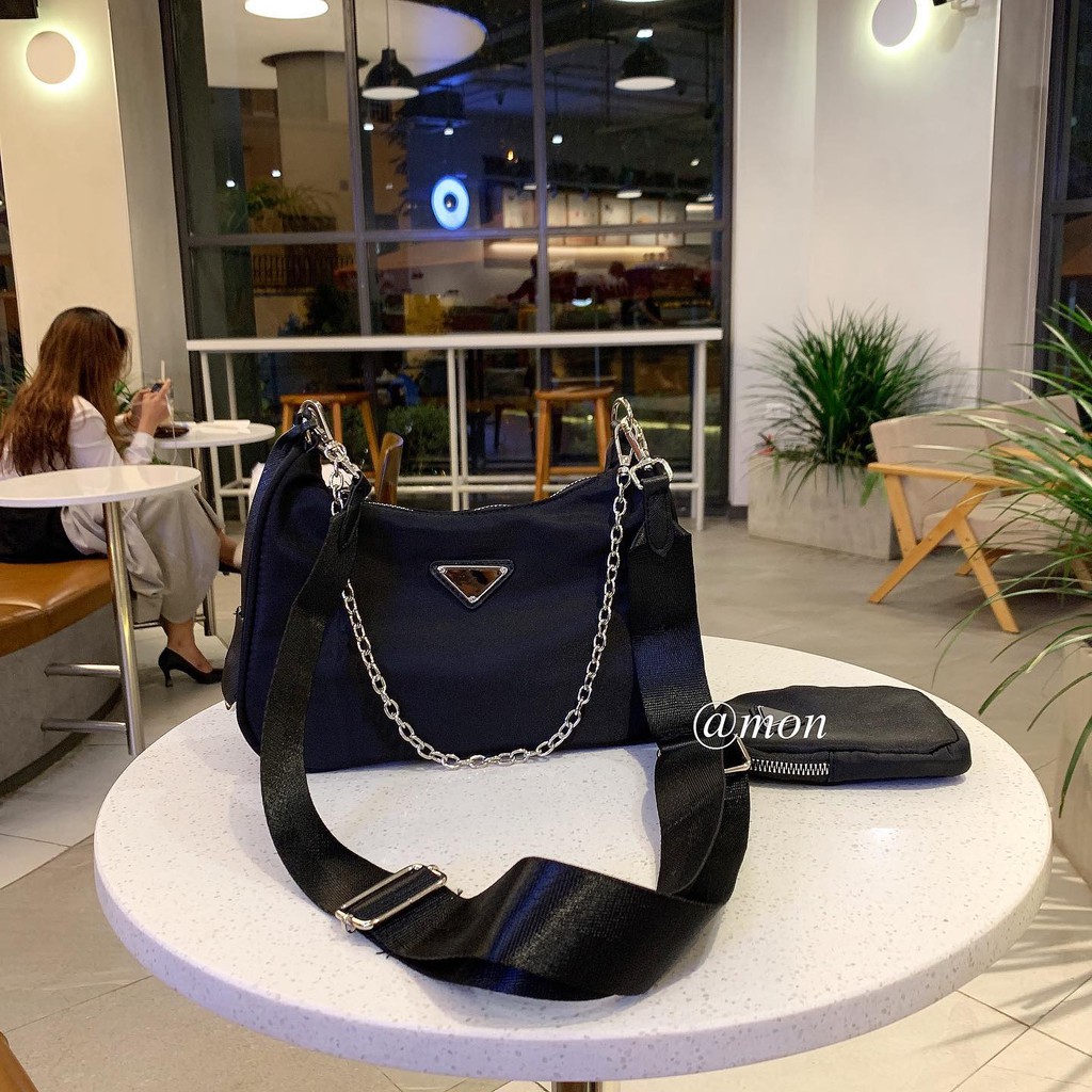 200860 TÚI CHÉO DÙ + TÚI BÉ - ĐEN - SIZE 16*26CM | BigBuy360 - bigbuy360.vn