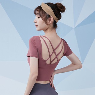 ⊙❍✷⊕Quần áo tập thể dục nữ mùa hè chạy ngoài trời luyện chuyên nghiệp thun bó lưng đẹp là yoga mỏng có đệm ngực