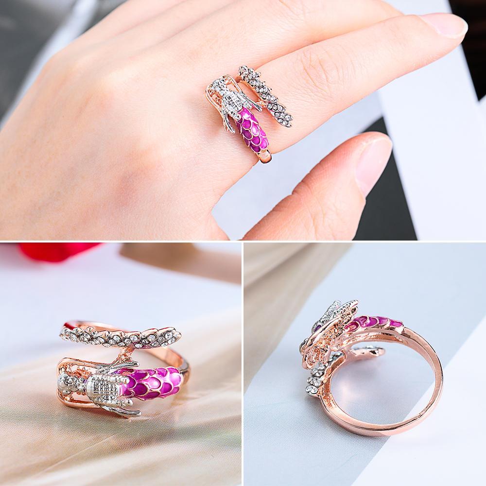 JONYE Nhẫn Xi Mạ Bạc Mặt Hình Rồng Đính Đá Lấp Lánh