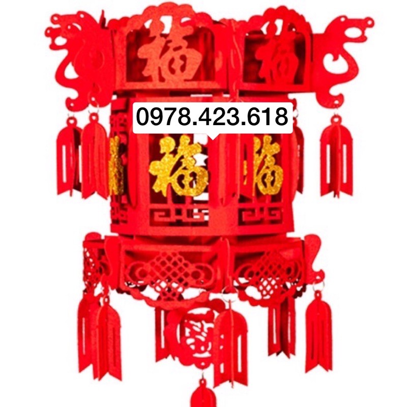 Lồng Đèn kéo quân 3D khắc chữ Phúc trang trí Tết - chúc mừng năm mới - đèn lồng Trung Hoa
