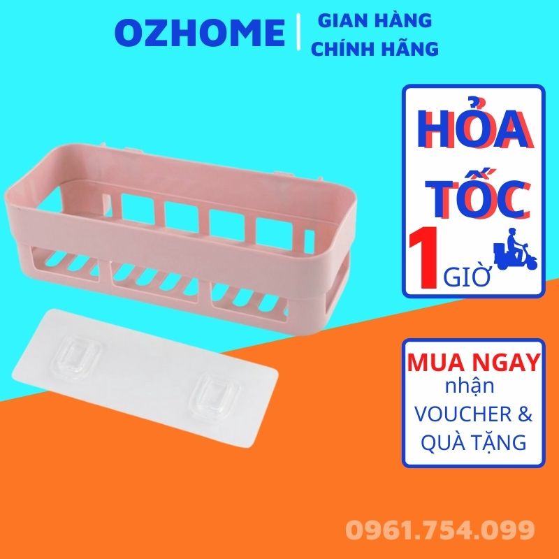 Khay kệ nhựa chữ nhật, kệ treo tường, kệ mỹ phẩm, kệ để đồ nhà bếp nhà tắm dán tường