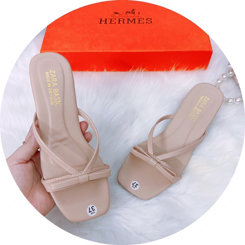 Dép nữ cao gót quai mảnh nơ nhỏ gót vuông 4cm