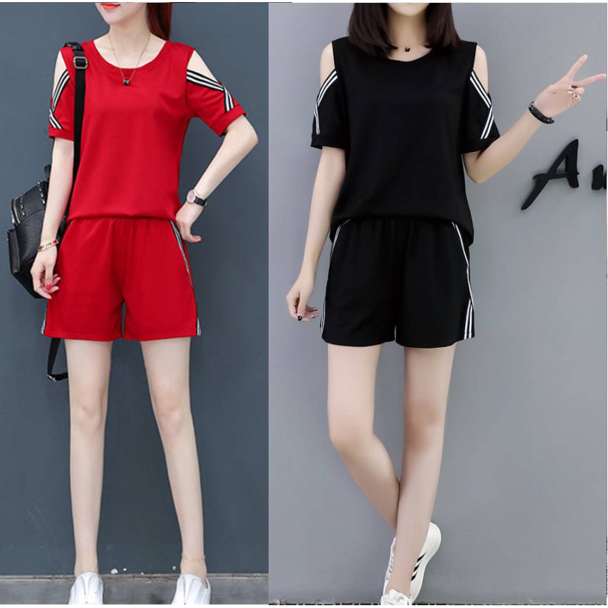 Đồ bộ thun cao cấp, quần đùi, áo cộc tay, cổ tròn, hở vai phong cách Hàn Quốc cho nữ