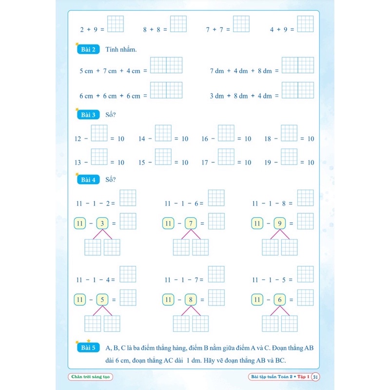 Sách - Bài Tập Tuần Toán Lớp 2 - Chân Trời Sáng Tạo - Học Kì 1 (1 cuốn)