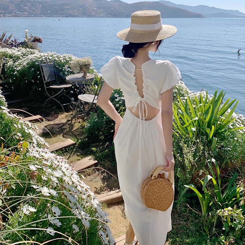 Váy Maxi Suông Trắng Hàng Thiết Kế Cut Out Nhẹ nhàng