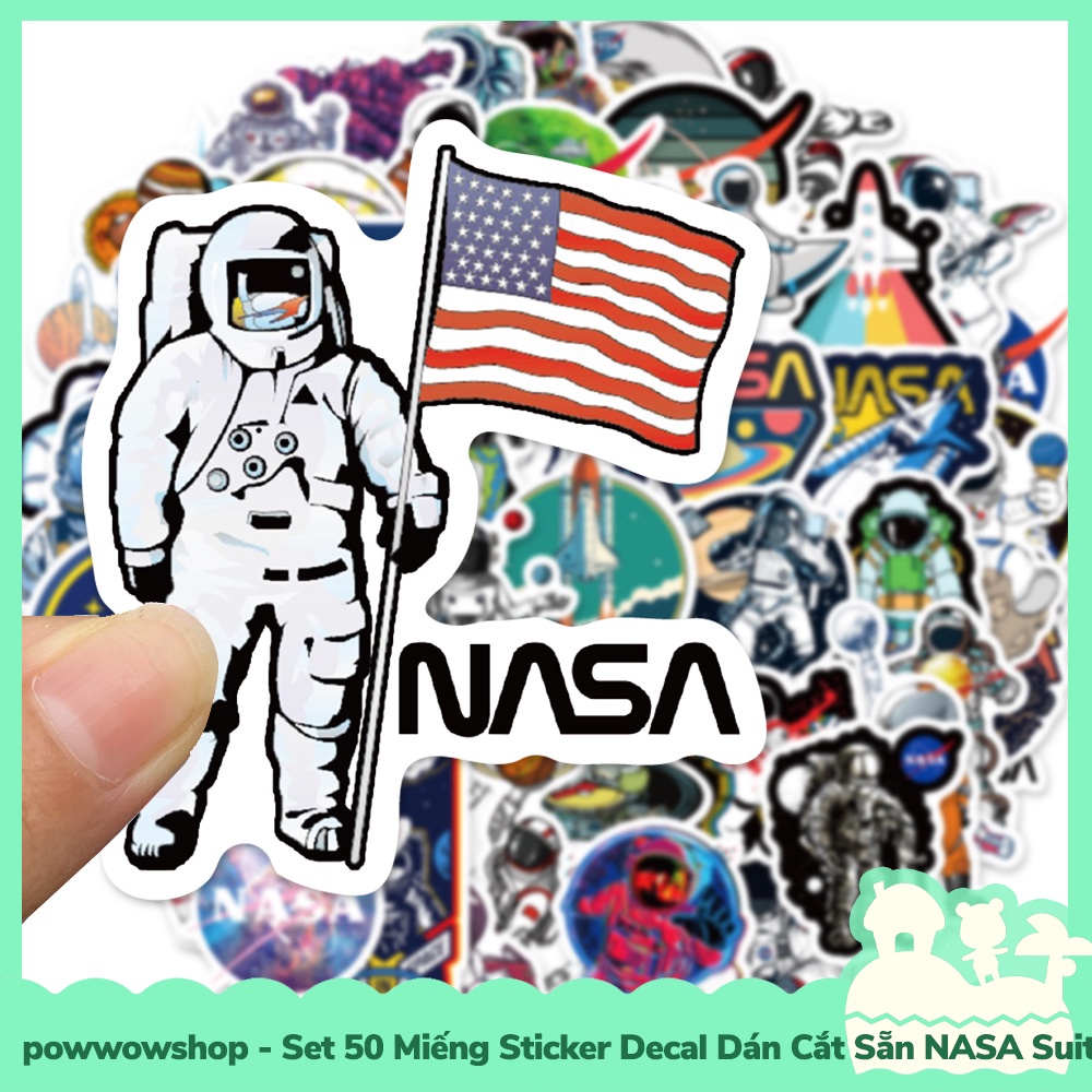 [Sẵn VN - Hỏa Tốc] Set 50 Miếng Sticker Decal Cắt Sẵn DIY Dán Trang Trí Vật Dụng Mẫu NASA Suitcase Water Cup