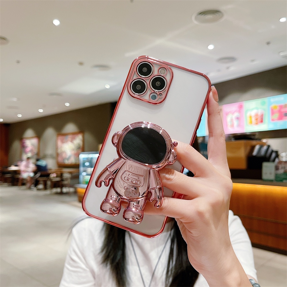 Ốp Điện Thoại Dẻo Trong Suốt Họa Tiết Phi Hành Gia Kèm Giá Đỡ Linh Hoạt Cho iPhone 13 12 11 Pro Max XS Max