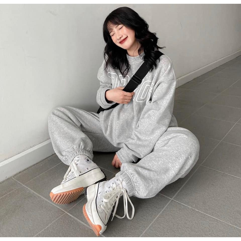 Set quần Jogger nữ ống rộng + Áo nỉ Cosmos - Ba màu Trắng/ Đen/ Ghi xám - Vải len tăm Oversize - Vitalita.cloth | BigBuy360 - bigbuy360.vn