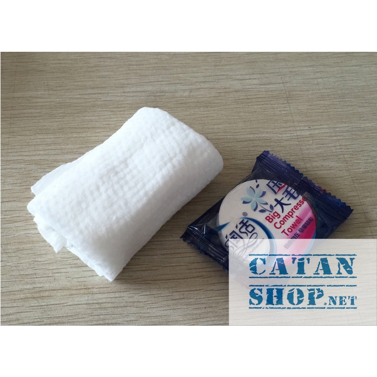 Khăn tắm cotton dạng nén dùng 1 lần , Khăn du lịch Đa Năng Tự Nhiên Thấm Nước Tốt GD580-KtamN-xanh