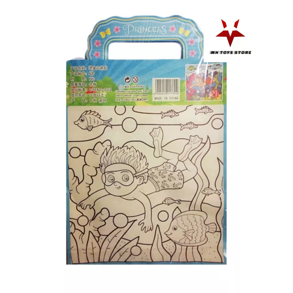 Hình dán stickers búp bê nổi 3D - stickers công chúa - kèm phụ kiện cày tóc xinh xắn cho bé - có hình vẽ mặt sau