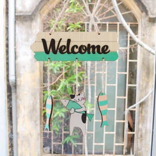 Bảng gỗ WELCOME mèo ôm cá