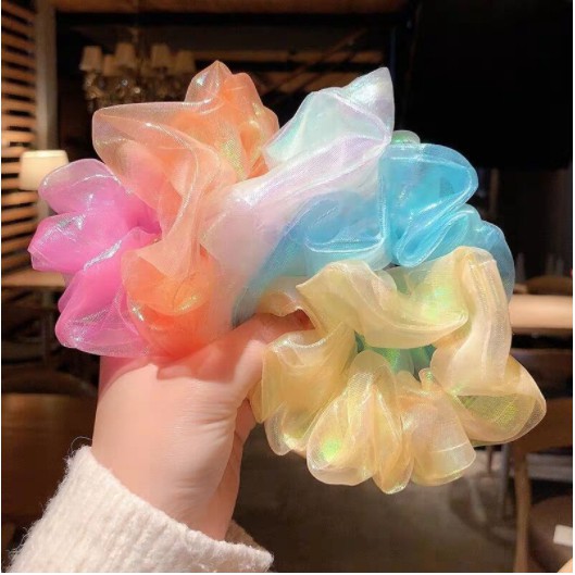 BUỘC TÓC,CỘT TÓC SCRUNCHIES VOAN PHỒNG TO CHẤM BI- ÁNH QUANG PHÒNG TO