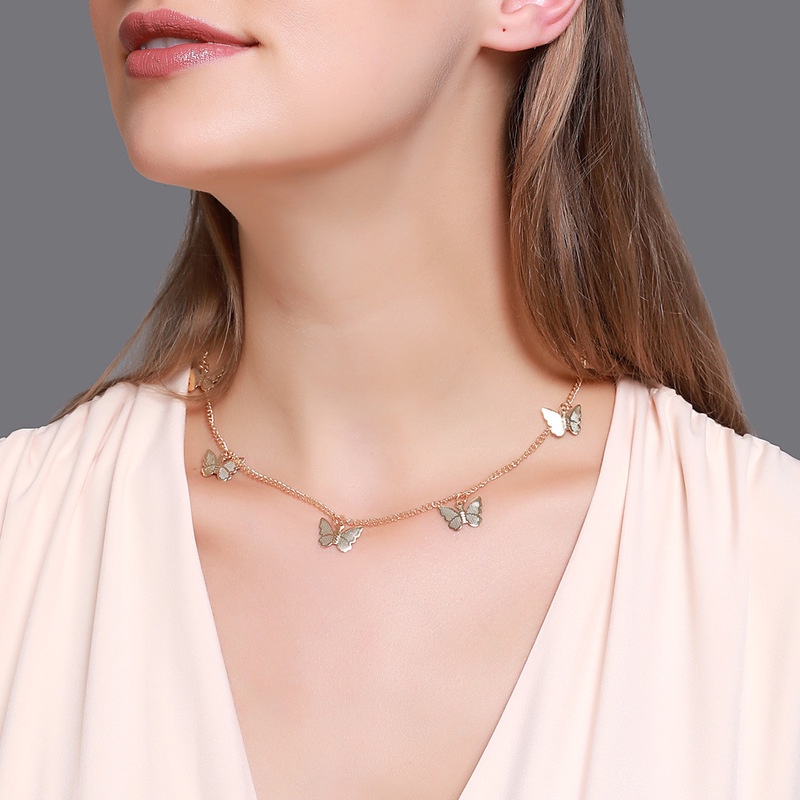 1 Vòng cổ Màu Vàng/Bạc Hình Bướm Đơn Giản Thời Trang
