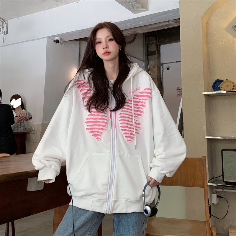 【ZHELIHANGFEI】Áo Hoodie Tay Dài In Hình Bướm Kiểu Retro Mỹ Cá Tính