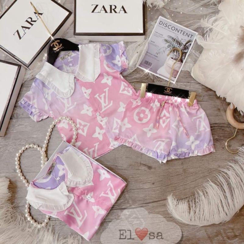 Pijama lụa satin tơ tằm bé gái