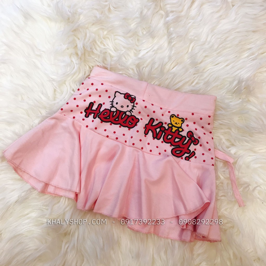 [Sale lỗi nhẹ] Chân váy thun trẻ em hình Mèo Hello Kitty chấm bi màu hồng nhạt size số 2 cho bé gái 2 tuổi - CVKTBIH