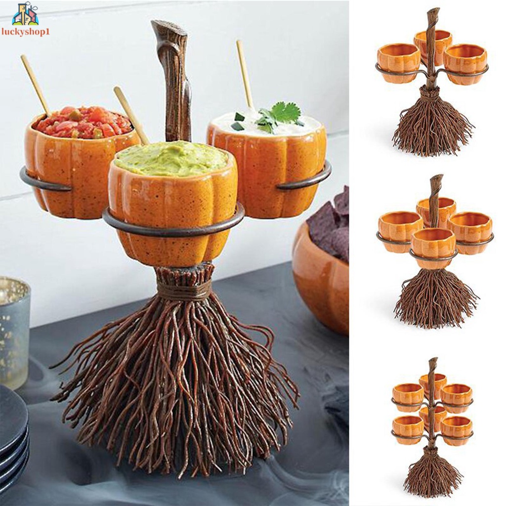 1 Bộ Chén Và Giá Đỡ Hình Bí Ngô Dùng Đựng Kẹo / Snack Trong Dịp Halloween
