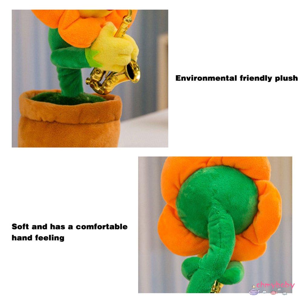 【OMB】 Singing Enchanting Sunflower With Saxophone 80 Songs Electric Plush Toy