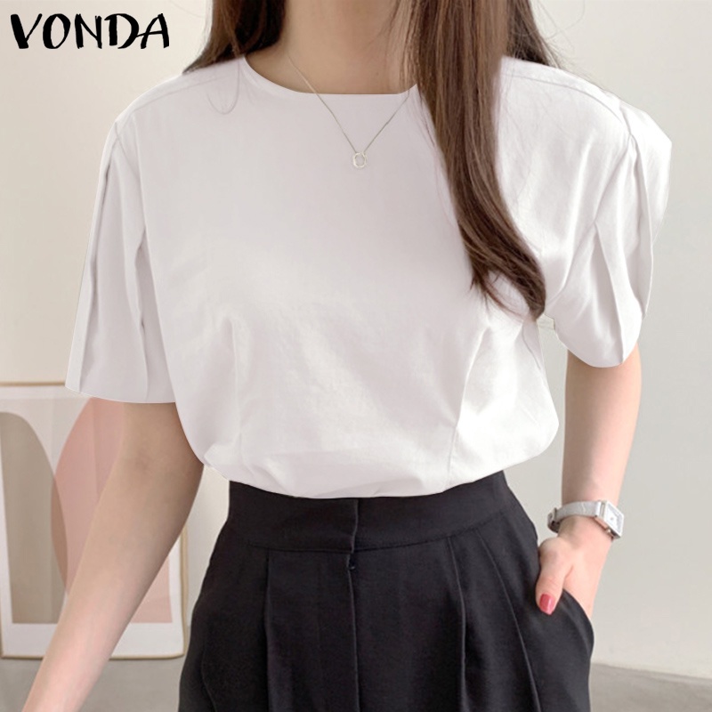 Áo thun Vonda tay ngắn cổ tròn màu trơn kiểu Hàn trẻ trung sành điệu dành cho nữ