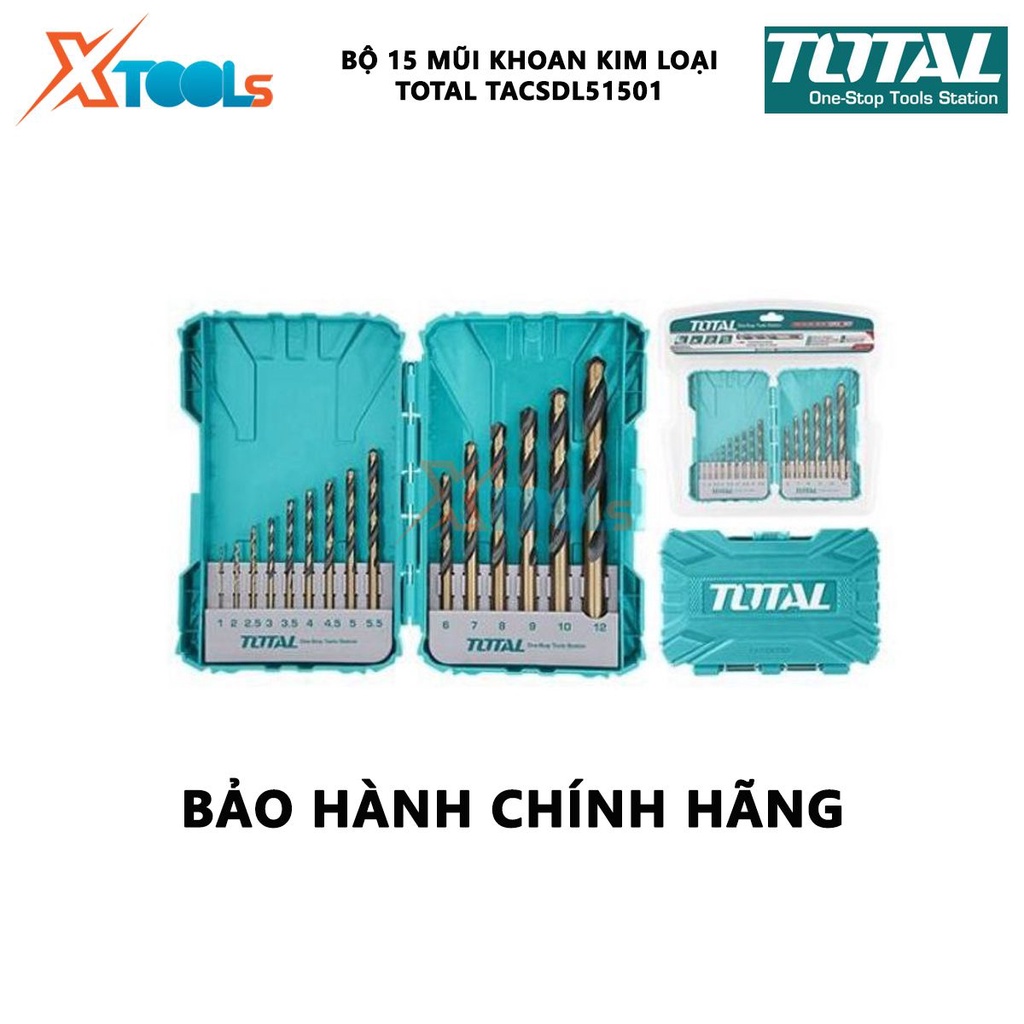 Bộ 15 mũi khoan kim loại TOTAL TACSDL51501 Combo 15 mũi khoan hss 15 mũi có kích thước từ 1-12 mm, mũi khoan hợp kim thé