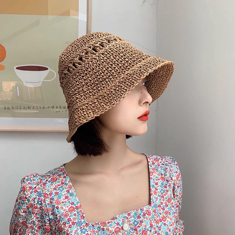 Mũ cói tiểu thư mũ đi biển mẫu mới cực kute, chất cói mềm gấp gọn tiện lợi (sỉ lẻ)