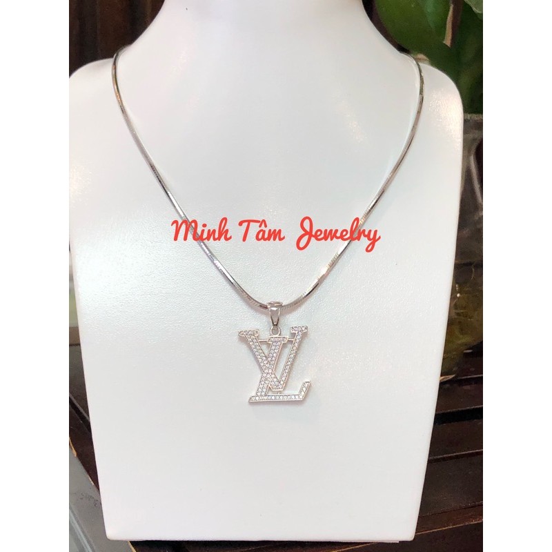 Bộ dây chuyền lụa bạc mặt LV xi bạch kim cao cấp-Minh Tâm Jewelry