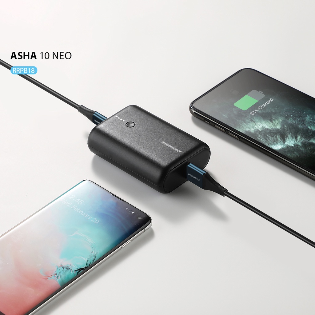 Sạc Dự Phòng Mini Siêu Nhỏ 10000mAh ROCKROSE Asha 10 Neo QC 3.0 - Cổng USB A/ Type C Sạc Cho Iphone/ Android