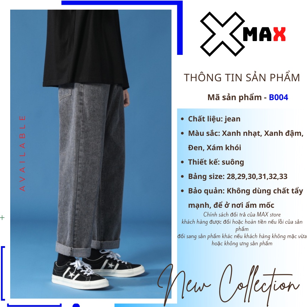 Quần jean nam baggy ống rộng dáng suông hottrend hàn quốc 2022, quần bò nam ống suông dáng rộng MAXSTORE B001-4