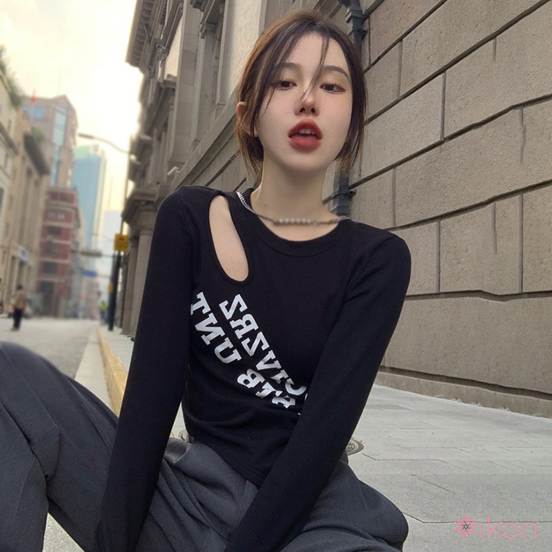 Áo Thun Lửng Tay Dài In Chữ Trẻ Trung Cho Nữ