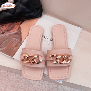 Dép lê nữ quai ngang đính mắt xích big size 42 43 thời trang hot trend