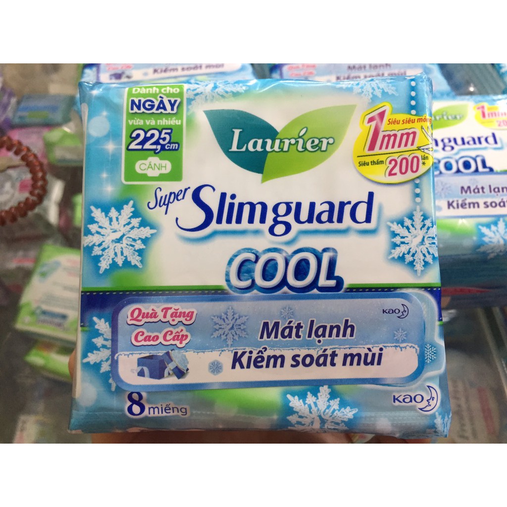 [CHE TÊN KHI GÓI]Băng vệ sinh Laurier Super Slimguard Cool 1mm Mát lạnh & Kiểm soát mùi  8 miếng tặng kèm