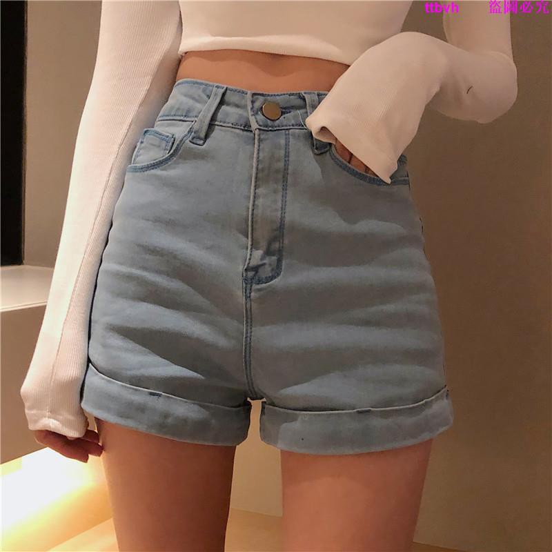 Quần Short Jeans Lưng Cao Phong Cách Retro Đi Biển