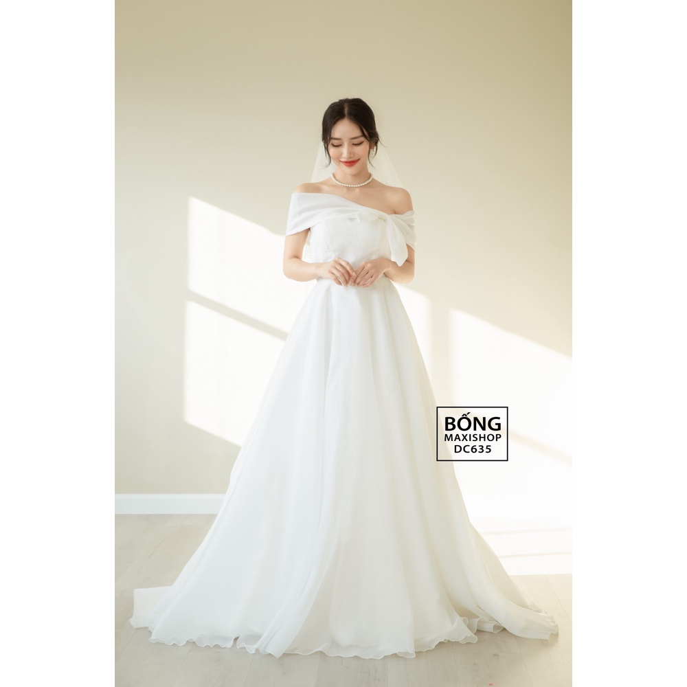 Váy cưới Organza trễ vai 6 tùng trắng DC635