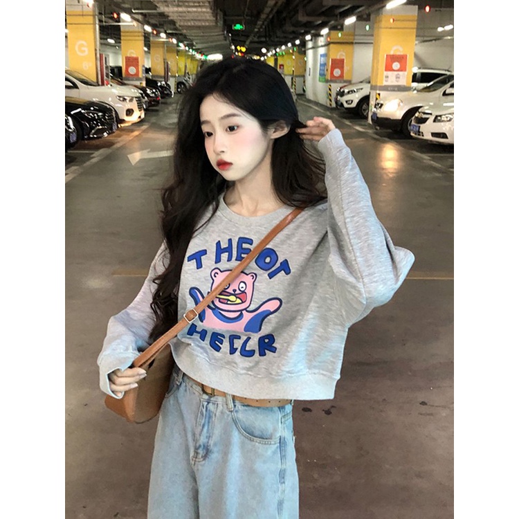 Áo Hoodie Lửng Tay Dài In Chữ Thời Trang Dành Cho Nữ