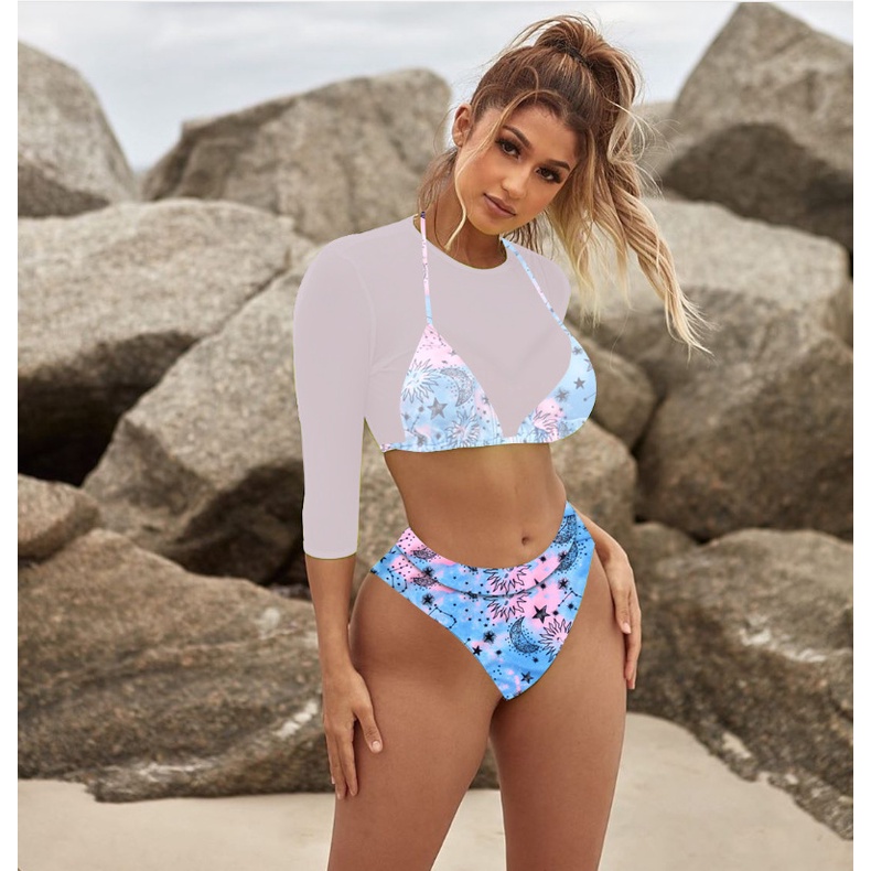 Bộ đồ bơi ba mảnh áo lưới tay dài màu sắc phản quang in họa tiết da báo phong cách Âu Mỹ quyến rũ cho nữ
 | BigBuy360 - bigbuy360.vn