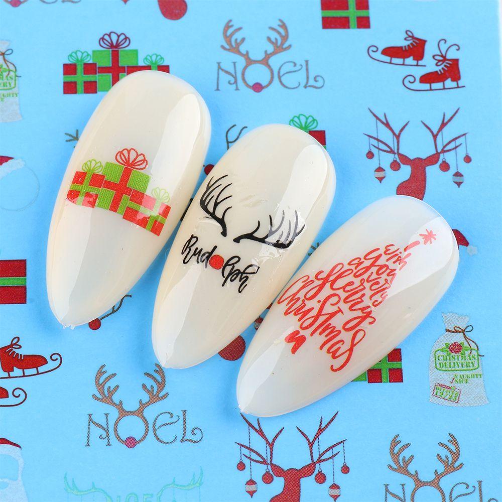 Set 16 Hình Xăm Dán Móng Tay Họa Tiết Cây Thông Giáng Sinh Màu Đen Độc Đáo