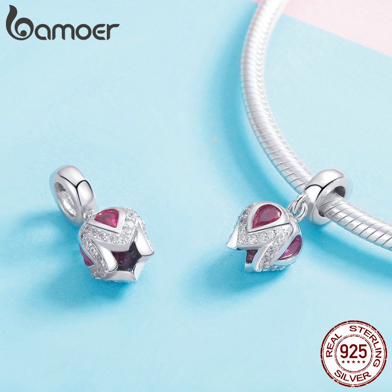 Bamoer Lắc Tay Mạ Bạc 925 Mặt Hoa Tulip Đính Đá Zircon Charms