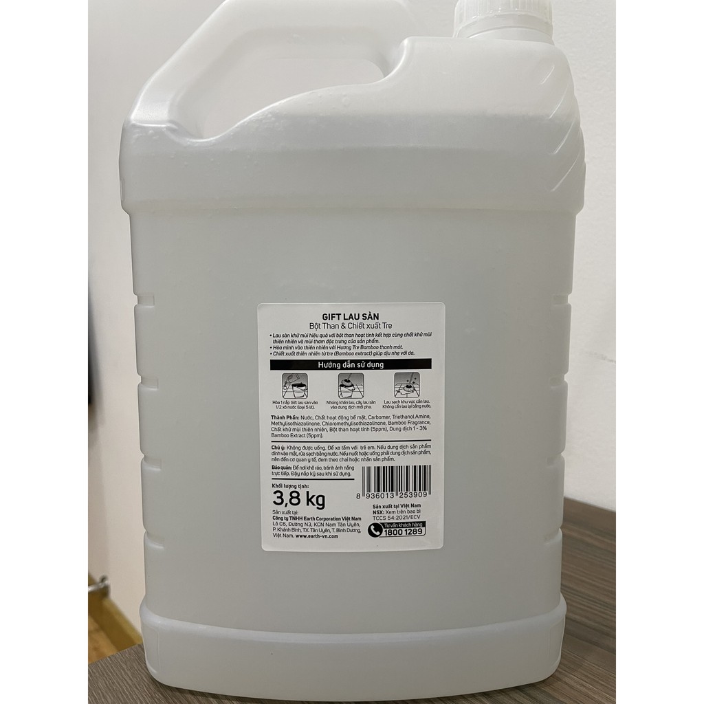 Lau sàn Gift Natural Bột Than &amp; Tre can lớn 3800ml