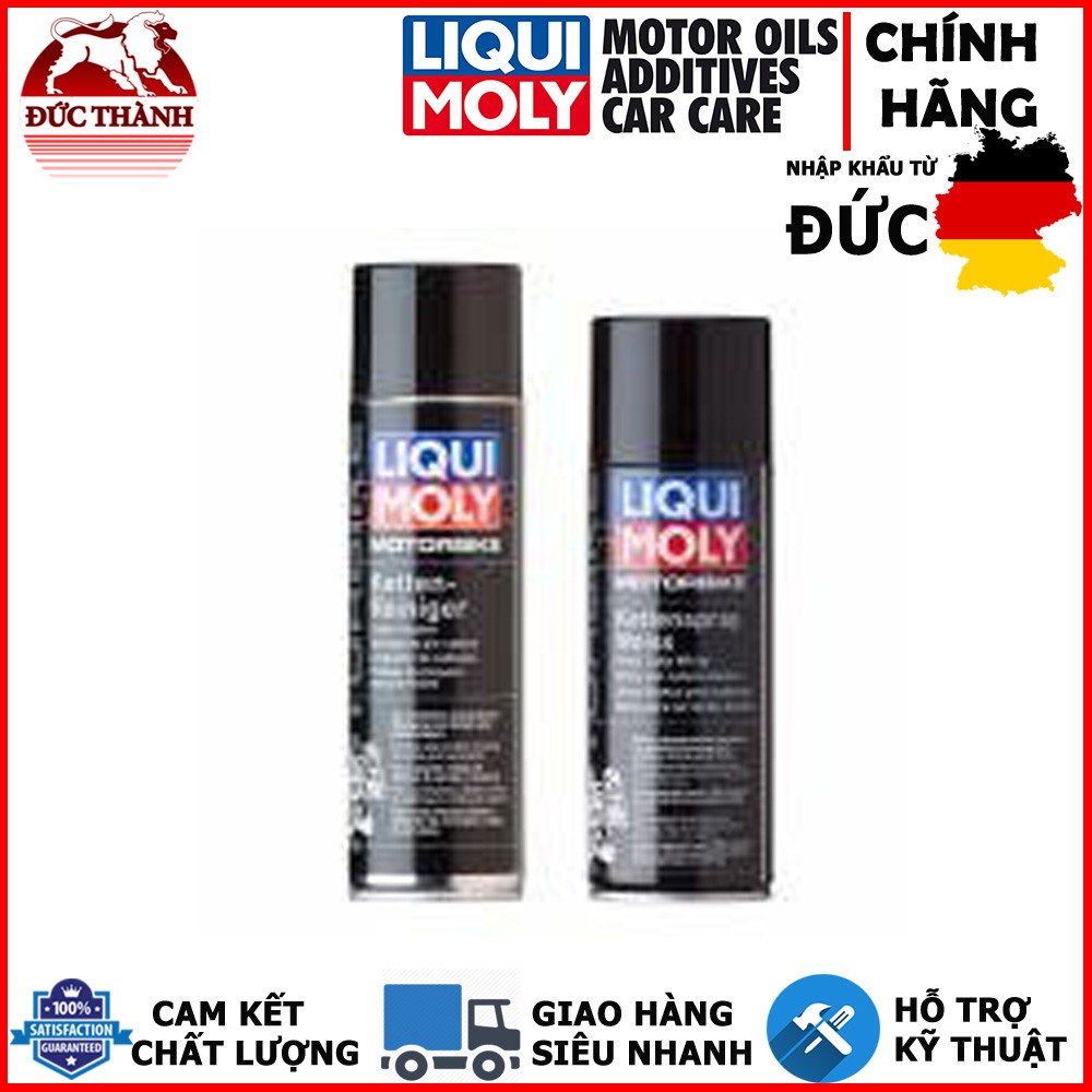 Bộ sản phẩm chăm sóc sên ( Chai xịt vệ sinh sên Liqui Moly Motorbike Chain-Cleaner 1602 500ml &amp; Chai xịt bôi trơn 1591)