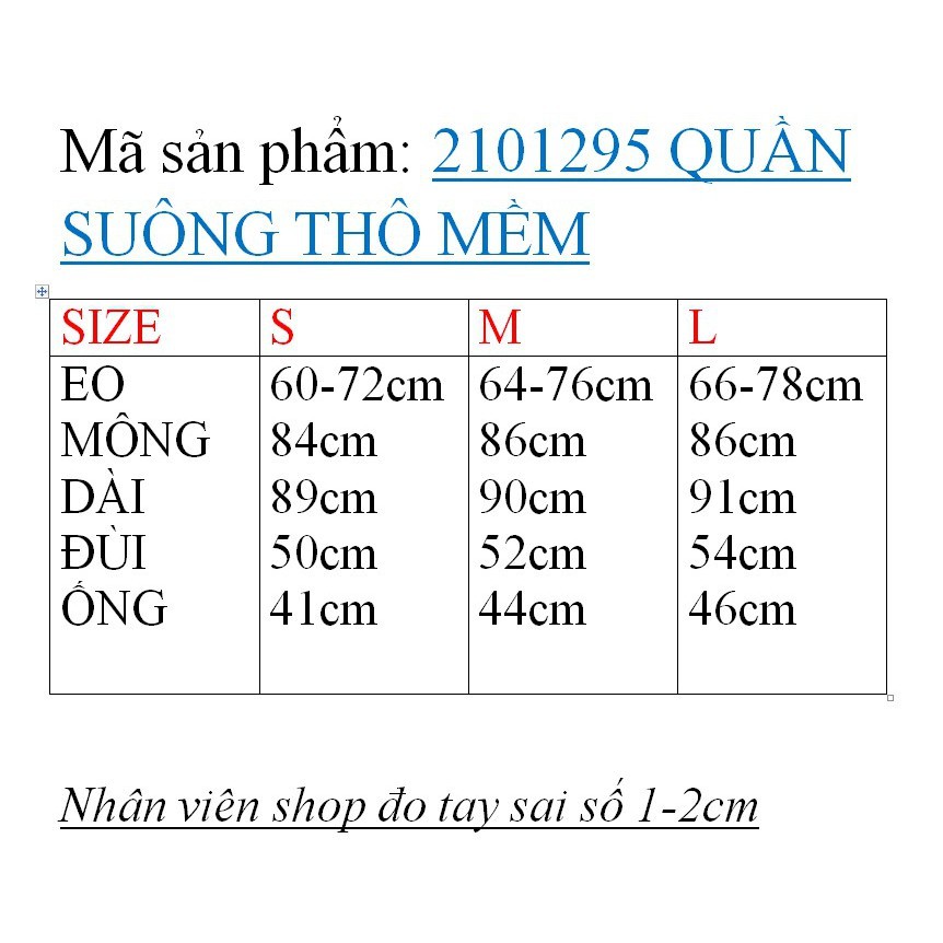 2101295 Quần vải thô mềm ulzzang cho nữ dáng suông chất mát đứng form 2 màu có size