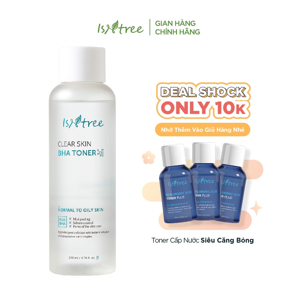 Toner tẩy tế bào chết ISNTREE CLEAR SKIN BHA TONER 200ml