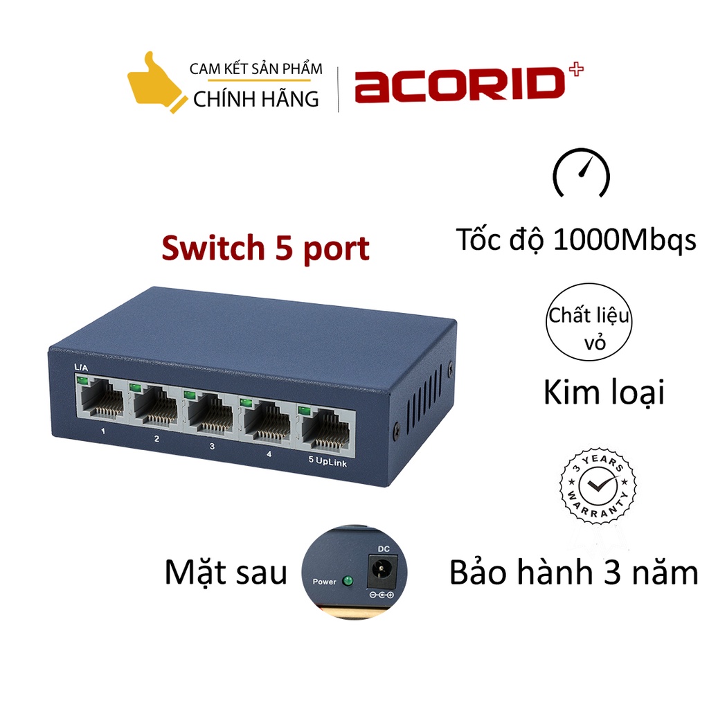 Bộ chia mạng switch 5 cổng Gigabit Acorid LS5GT Ethernet Network - Hàng chính hãng
