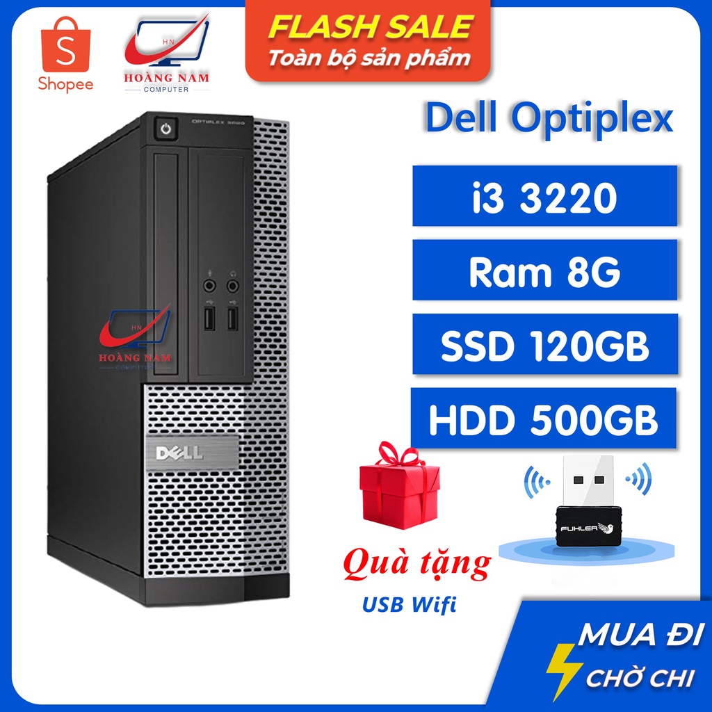 Máy Bộ Văn Phòng ⚡️Freeship⚡️ Cây Máy Tính Để Bàn - Dell Optiplex i3 3220 (Ram 8G/SSD 120GB/HDD 500) BH 12T