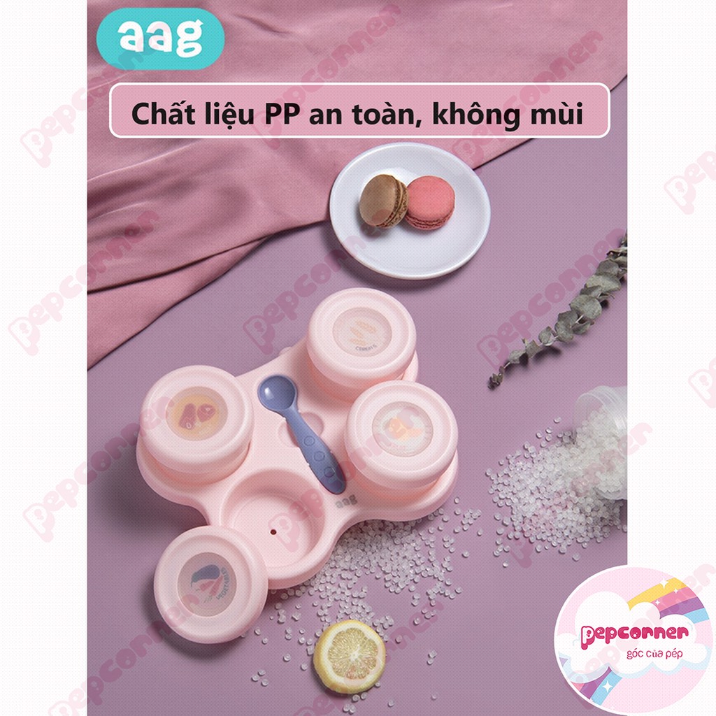 Set hộp AAG cao cấp trữ đông, trữ đồ ăn dặm thức ăn cho bé, có kèm thìa, dùng được trong lò vi sóng