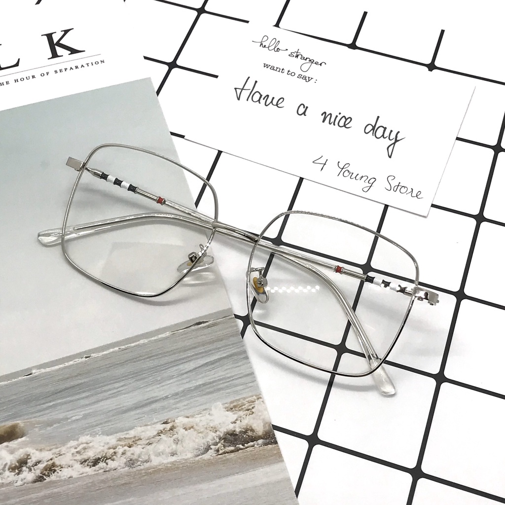 Gọng kính cận vuông thời trang nữ nam cao cấp phong cách Hàn Quốc chống tia UV gọng hợp kim mảnh siêu bền chắc đẹp 020