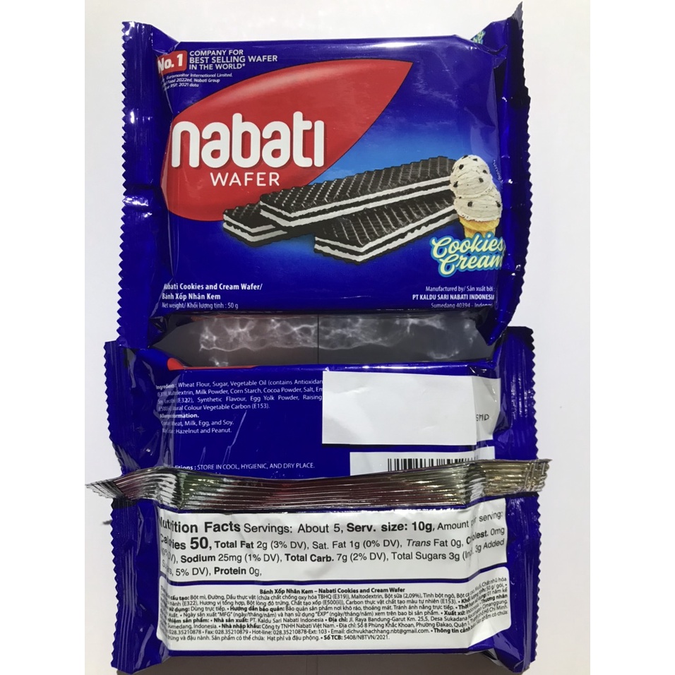 Bánh xốp nhân kem Cookies Cream Nabati Wafer (Gói 50g)