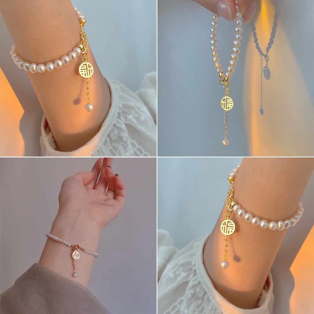 Vòng Tay Đính Ngọc Trai Thời Trang Cổ Điển